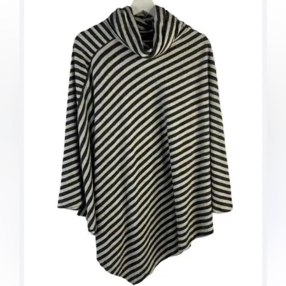 Soft Surroundings Presley Poncho Soft Cozy Stripes Cowl Neck Sweater Women’s OS